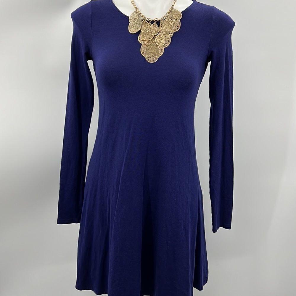 Express bluish purple long sleeve back zipper dress